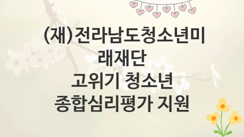 (재)전라남도청소년미래재단
고위기 청소년 종합심리평가 지원