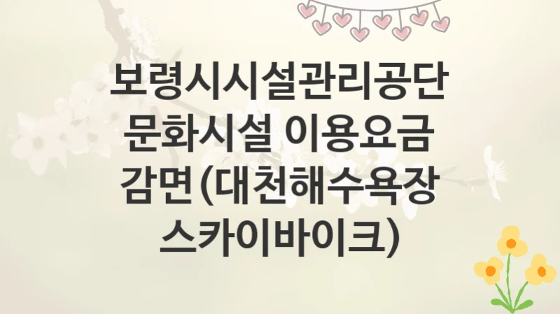 보령시시설관리공단
문화시설 이용요금 감면(대천해수욕장 스카이바이크)