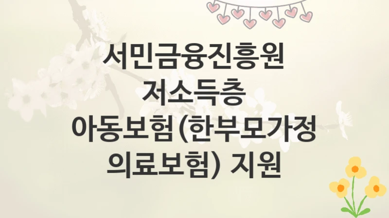 서민금융진흥원
저소득층 아동보험(한부모가정 의료보험) 지원